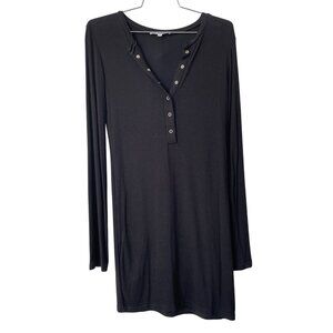Oliveaceous Ribbed Long Sleeve Henley Dress Size XL Snap Front Black Lined